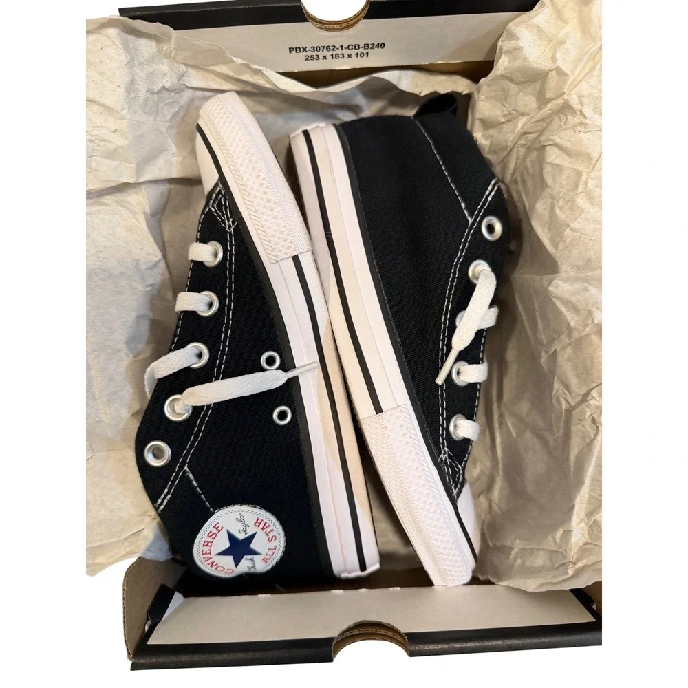 Converse All Star Chuck‎ Taylor Street Mid Black White Youth Sneakers Shoes SZ 2
